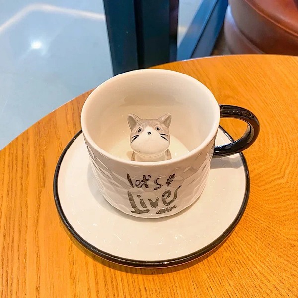 Cute kitten Ceramic cat Claw Cup Cup Bottom Animal Water cup  cat cup coffee three-dimensional cup Grey ear 220ml