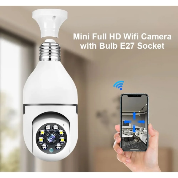 E27 Bulb 3MP Wifi Övervakningskamera Automatisk Människospårning 4X Digital Zoom Fullfärg Nattseende Säkerhetsmonitor inomhus 4PCS-3MP-Camera-64G