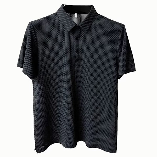 Jacquard Polo Tröja Herr-Kort-Ärmade T-Shirt 2024 Sommar Mode Märke Vit Lapel Andas Mesh Män ' S Halv-Ärm Toppkläder Black M