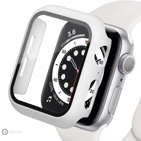 Härdat Glas Låda För Apple Watch Series 8 7 44Mm 45Mm 41Mm 40Mm 42 Iwatch 6 Se 5 4 3 Skärmskydd. Tillbehör Till Apple-Klocka White 44MM