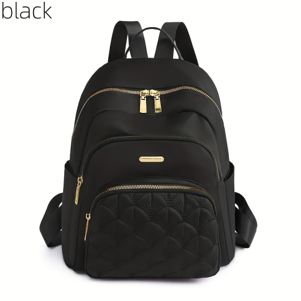 Broderiryggsäck, enfärgad handväska, skolväska i nylon Black