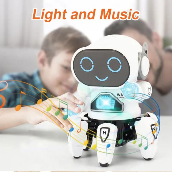 Intelligent elektronisk dansrobotleksak LED Färgglad blixtljus Musik Gå Sjungande Robot för barn Pedagogiska julklappar Blue