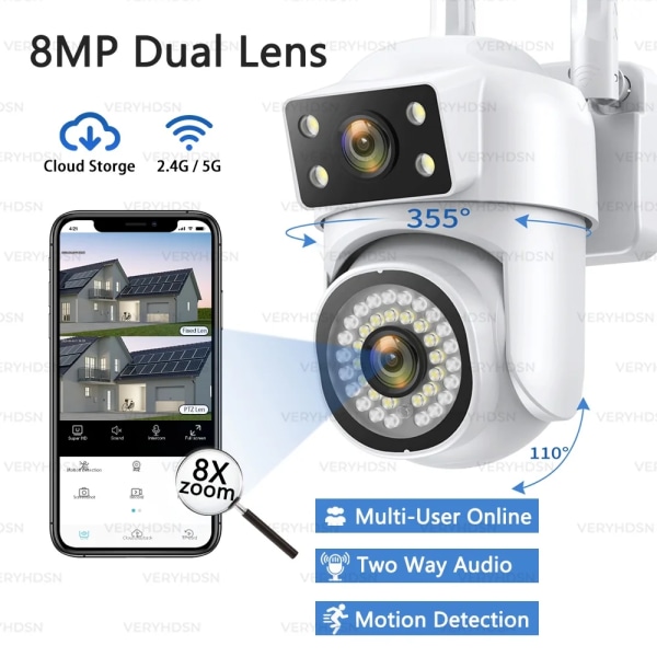 4K 8MP Wifi PTZ-kamera Dubbellins IP CCTV Videoövervakningskamera Ai Människoupptäckt Autospårning Nattseende utomhus Vattentät EU Plug 4PCS-8MP-32G