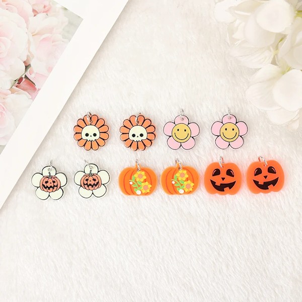 10 stk. Halloween-charms Kreative Akryl-kranie Blomst Græskar Vedhæng Til At Lave Smykker Tilbehør with circle mixed