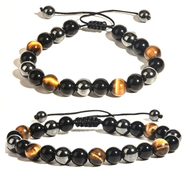 Naturlig svart Obsidian Hematite Tiger Eye Beads Armband Män för Magnetisk hälsa Viktminskning Flätat armband Kvinnor Smycken 10MM(1Pcs)