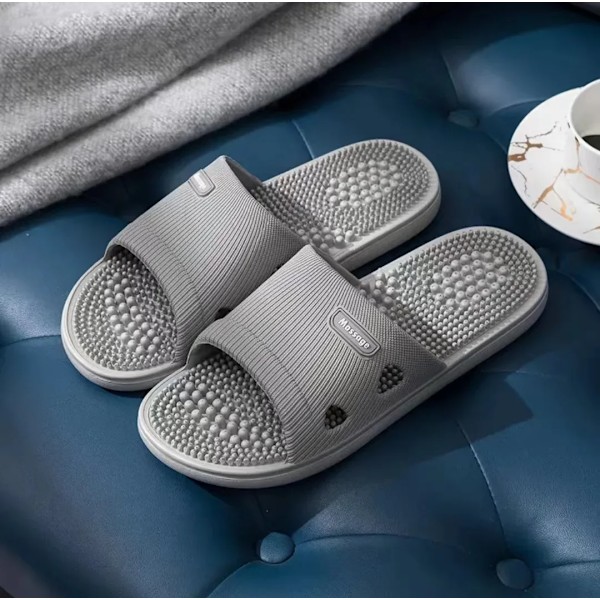 Ensfarvet Mænd Tøfler Badeværelse Anti-Slip Massage Sandaler Kvinder Enkel Blød Bund Sundhedssko Zapatillas Casa Hombre Light Grey 40-41