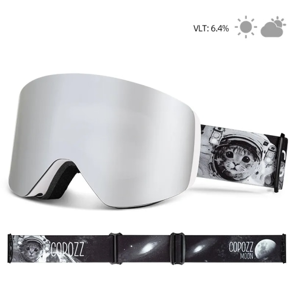 OTG Ski Goggle Snowboard Mask För Herr Kvinnor Gult case Glasögonsats Cylindrisk UV400 Skydd Snöglasögon Vuxen white silver set