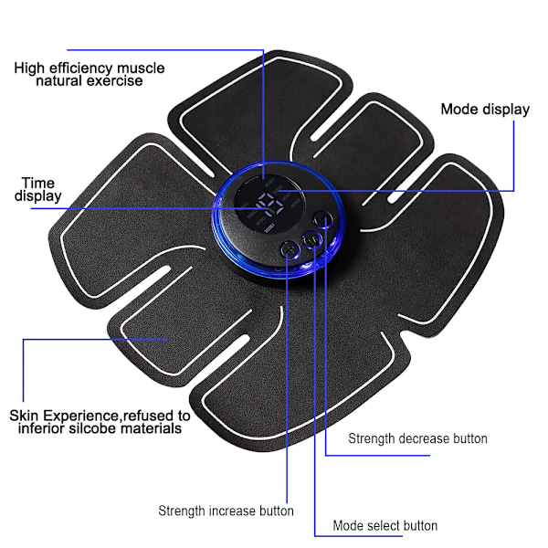 EMS Abdominal Muskelstimulator Fitness ABS Kropsarm Massage Træningsplaster USB Genopladelig Trådløs LCD Skærm Udskift Gel Z3-173-3.5-20P