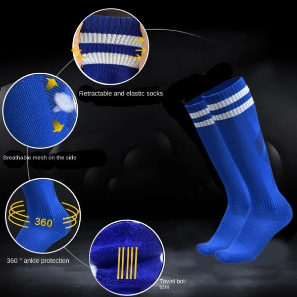 1 par barn fotboll långa strumpor bomull spandex barn fotboll över knä strumpor Baseball Hockey barn strumpor utomhus sport strumpor children dark blue