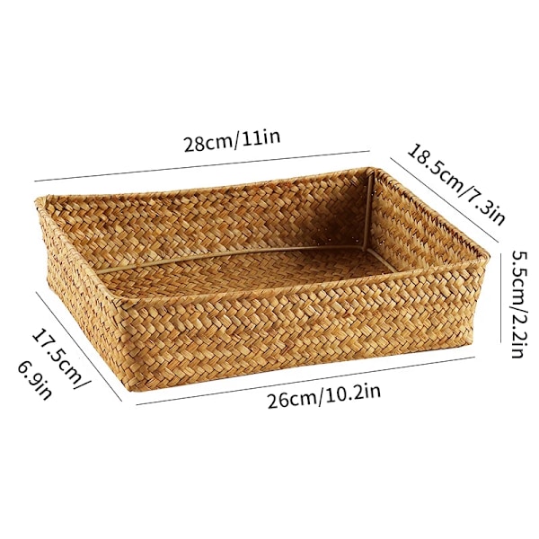 Håndlavede vævede arrangører Søgræs opbevaringskurv Desktop halm Rattan Box Multipurpose frugt kosmetisk diverse opbevaringsbeholder Storage Basket J M