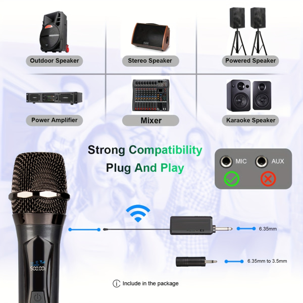 Bomaite trådlös mikrofon, karaokemikrofon, handhållet dynamiskt system med uppladdningsbar mottagare för fest, kyrka, möte, bröllop