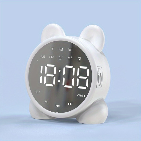 Digital väckarklocka, smart klocka, bärbar högtalare, FM-radio, mini sminkspegel, skrivbordsklocka white