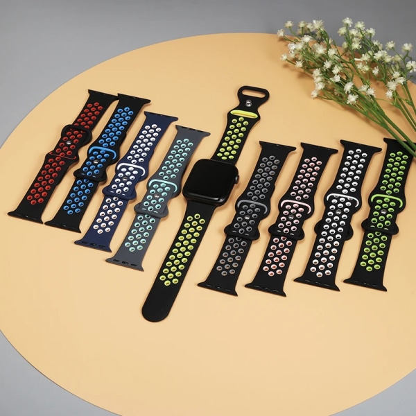 Silikonrem för Apple Watch Band Ultra2 49mm Series 9 8 7 41mm 45 mm 38mm 42mm Sportarmband iWatch 7 6 SE 5 4 3 44mm 40mm black green 09