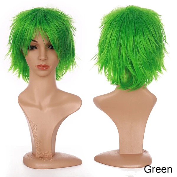 BENIHAIR Syntetisk Peruk Cosplay Peruk Vit Röd Grön Blå Rosa Gult Hår Kortlager Peruk Fake Hårförlängning Herr Kvinnor Festperuk Green 12inch