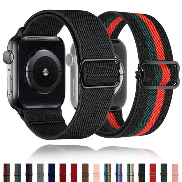 Scrunchie -rem för Apple Watch Band 44mm 40mm 38mm 42mm 49mm Elastiskt nylon IWatch Series Ultra 7 8 9 Se 3 6 45mm 41mm 27 Black green red 38mm 40mm 41mm