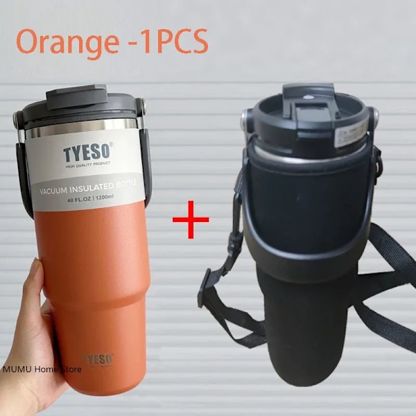 Tyeso Termisk Vattenflaska Stål Dubbel-Lager Isolerad Kopp Kall Och Varm Kaffe Kopp Tumbler K Travel Mugg Orange With Cup Bag 750ML