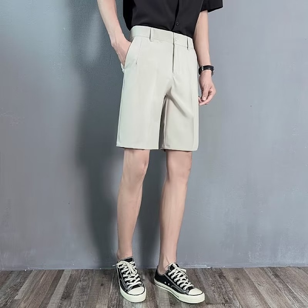 Casual Suit Shorts Män Draping Sommar Beskärda Byxor Män Tunna Lös Trendy Kostym Byxor Mäns Straight Vit Black 31