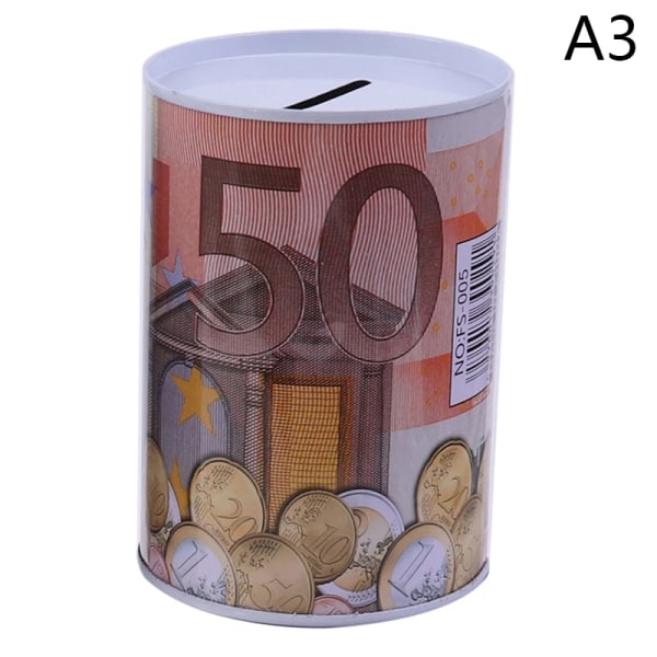 Euro Dollar Pengar Säker Cylinder Spargris Banker För Mynt Insättningsboxar A3