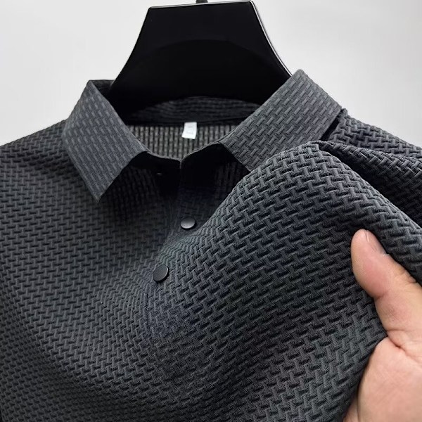 Jacquard Polo Tröja Herr-Kort-Ärmade T-Shirt 2024 Sommar Mode Märke Vit Lapel Andas Mesh Män ' S Halv-Ärm Toppkläder Dark Gray 2L