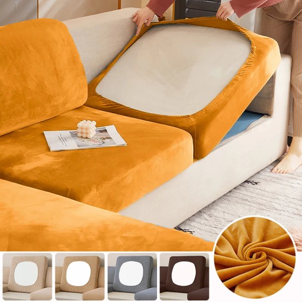 Elastisk sammetssoffa Cover för möbelskydd i vardagsrummet Avtagbar L-form Hörnfåtöljssofföverdrag Beige gray Plus Size (XL)-1pc