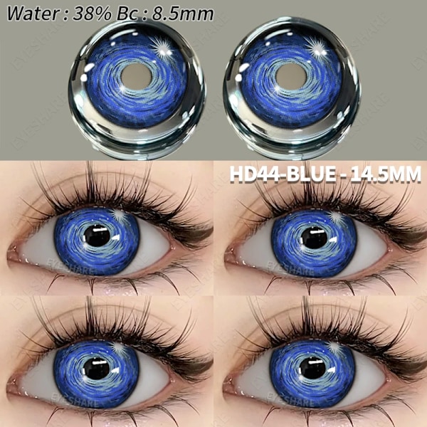 Eyeshare 2 kpl Cosplay Värilliset Piilolinssit Anime Piilolinssit Siniset Silmälinssit Vuosihullut Halloween Meikki Eup Värikäs Linssi HD44-BLUE