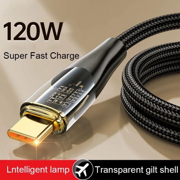 Typ C-kabel 120W Supersnabbladdning USB -kabel 1M/1,5M/2M Telefonladdarkabel för Xiaomi 13 Huawei Samsung Oneplus USB C-datasladd Black 1m
