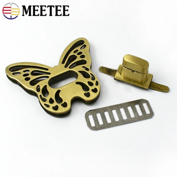 1-5 stk Meetee 49*40mm Metal Taske Lås Spænde Håndtaske Dekoration Drej Twist Låse Pung Snap Lukning Lukning Udskiftning Tilbehør KY602-Brass 3Pcs