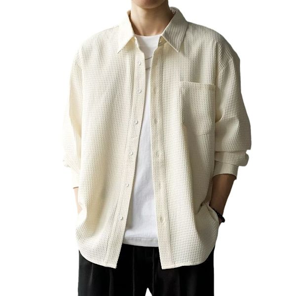 Koreansk Mænd Kortærmet Skjorte Solbeskyttelse Trendy Herretøj Casual Handsome Plus Størrelse Løs Langærmet Skjorte Mænds Forår Og Efterår. White 2L
