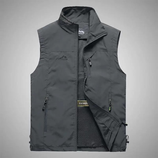 FGKKS Forår Ny Mænd Veste Udendørs Fritid Ensfarvet Vest Ung Midaldrende Fotografering Fiskeri Casual Vest Jakke Mand Black 4XL