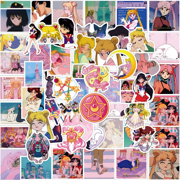 50/100 kpl Sailor Moon Anime -tarroja Kawaii -tytöt tekevät matkalaukkuja vesipullon puhelimen kotelon vedenpitävä sarjakuvatarra lapsille leluja 50PCS Style5