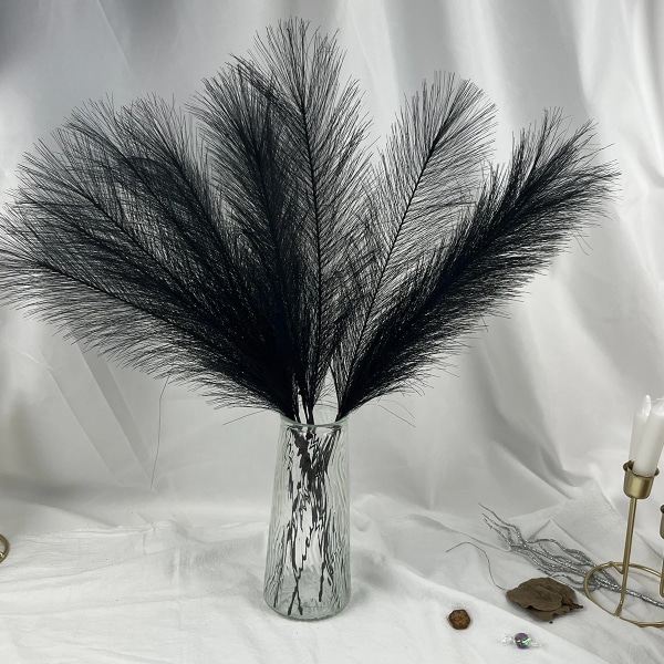 7st Fluffig Pampas Gräs Boho Dekor Blomma Fake Plant Reed Simulerad Bröllopsfest Hemdekoration Konstgjorda blommor black