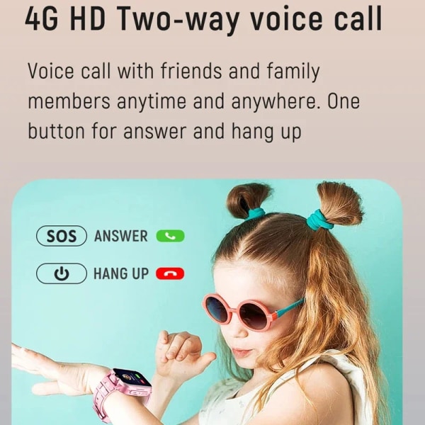 K15 4G Kids Smartwatch Telefon GPS Tracker SOS HD Videosamtal Pekskärm IP67 Vattentät Call Back Barn Smart Phone Watch Black
