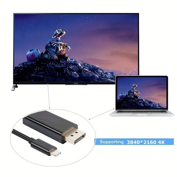 USB C till DisplayPort-kabel 1,8M (4K@60Hz) USB 3.1 Typ C till DP-skärmport kompatibel för Thunderbolt 3 MacBook Pro/Air/iPad Air 4 Pro Black 1.8m