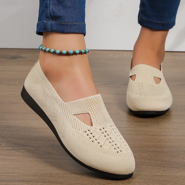 Stickade platta skor för kvinnor, enfärgade ihåliga slip-on-skor, andningsbara och bekväma plattor Blue CN43(EU41)