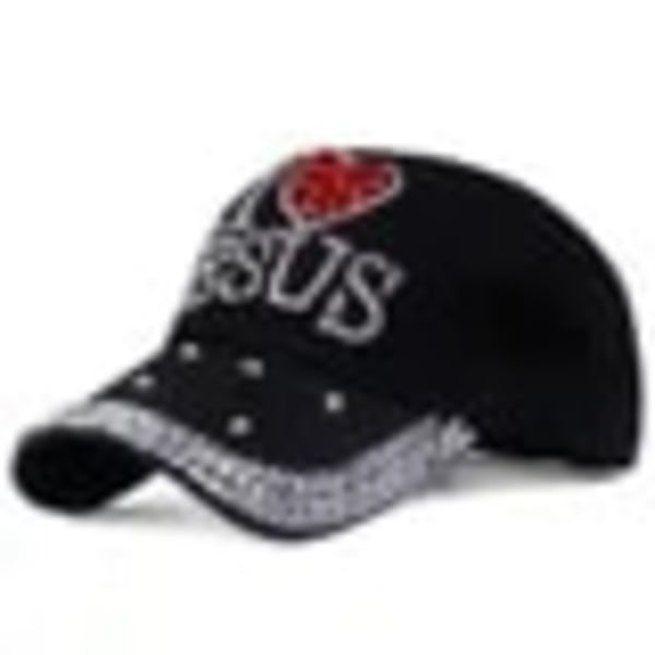 Fritid Jesus Kvinnors Baseball Cap Fashionabla Rhinestone-dubbad Anka Cap Utomhus Resor Solskuggande Sun Hat Hip-Pop svart