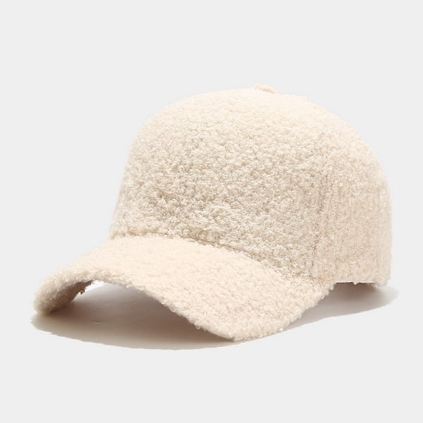 Hat Efterår 2024 Ensfarvet Lammeuld Baseball Cap Mænd Varm Trening Japansk Kunst Retro Casual Peaked Cap Kvinder White M（56-58cm）