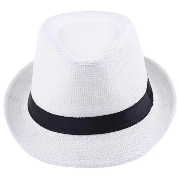 Het unisex kvinnor Män Mode Sommar Casual Trendig Strand Sol Halm Panama Jazzhatt Cowboy Fedora hatt Cap White