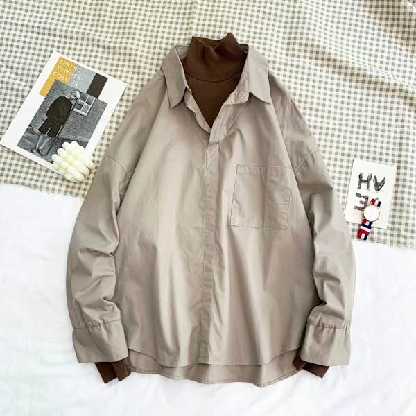 Hösten Nya Falska Två Stycken Skjortor Mäns Lång Ärm Lös Koreanska Stil Trendy Ruan Handsome Top Korean Style Fast Hjoon Brand Turtlenecks Skjjorta Khaki M