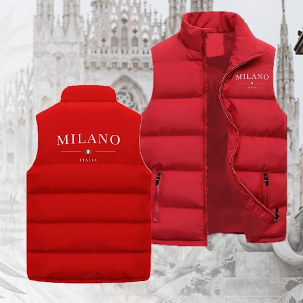 Mænds Høj kvalitet Luksus Vestejakke Milano Print Varmt Vindtæt Sports Dunjakke Vandafvisende Vandreture Ærmeløs Jakker Red 02 Size 5XL