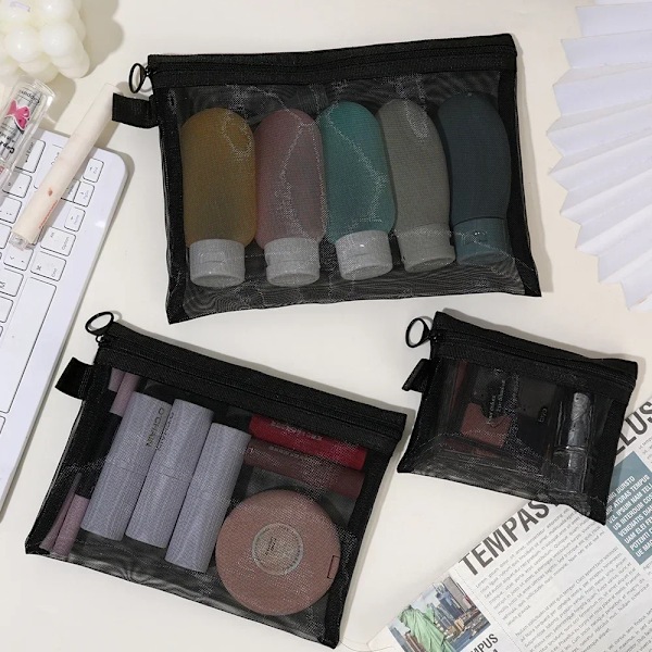 1 stk Transparent Mesh Lynlås Kosmetikpose Kvinder Nødvendig Organizer Mode Lille Stor Sort Toilettaske Makeup Pouch Case S M L MIXED 1PC