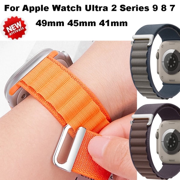 Alpine Loop Nylon Band för Apple Watch Band 49mm 42mm 44mm 45mm 41mm 40mm 38mm Rem för iWatch Series Ultra 2/SE/9/8/7/6/5/4/3 Orange 42mm 44mm 45mm