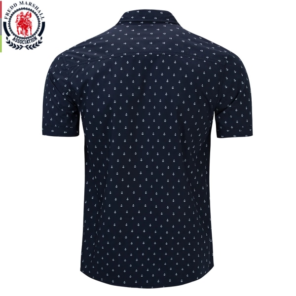 2020 Sommar Nytt printed herrskjorta 100 % bomull Kortärmad Slim Fit Casual Business Shirts Social 55907 55907 Navy Blue L