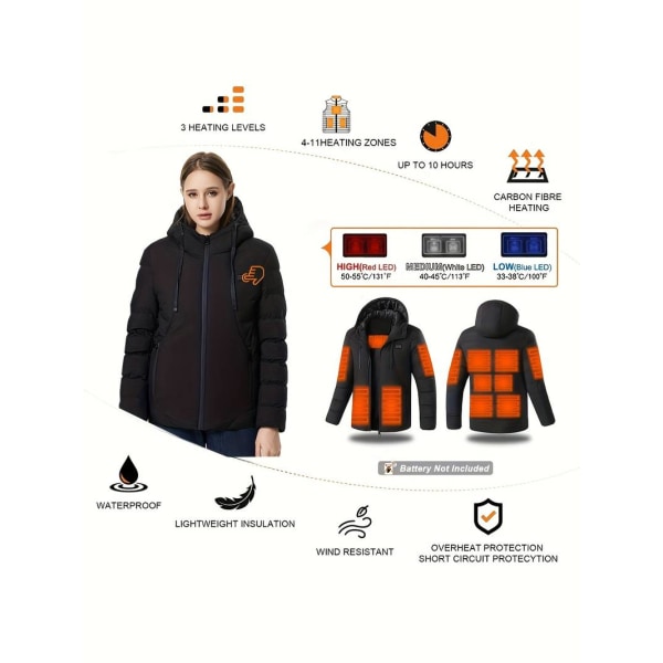 Women's Heated Jacket For Outdoor Camping, Cycling, Hiking, Skiing Sports, Warm Long Sleeve Jacket, Women's Activewear (excluding Battery Pack)