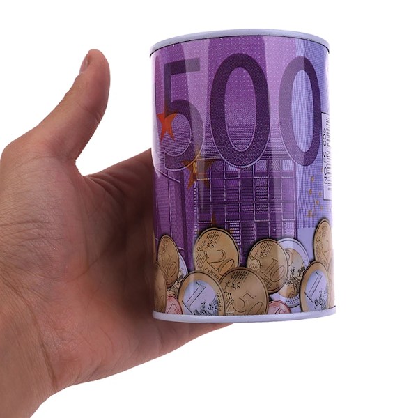 1Pc Kreativa Tinplate Cylinder Piggy Bank Euro Dollar Bildlåda Hushåll Spara Pengar Box Hem Dekoration Pengar Lådor Penga B