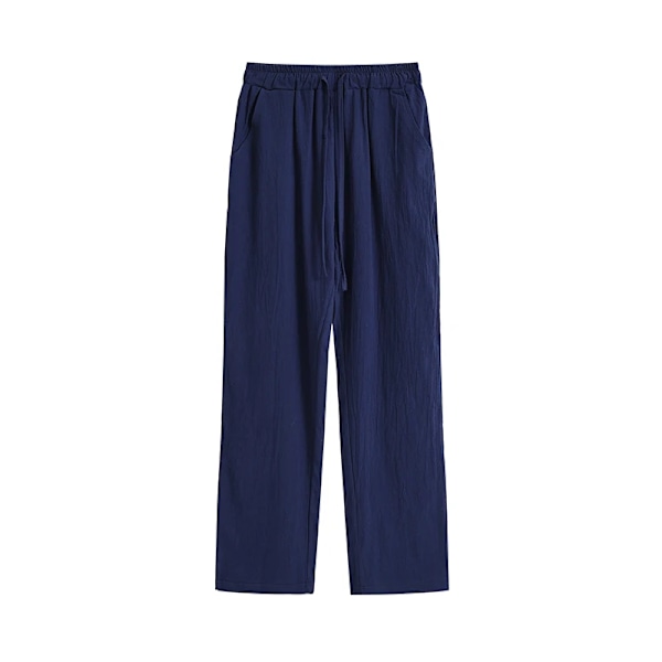 Män Casual Byxor Klassisk Tunn Lin Byxor Sommar Mode Baggy Rak Pant Drawstring Elastisk Midja Solid Färg dark blue Asian-4XL