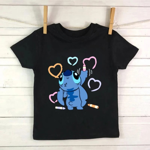 Skjorta Barn Barn Lilo Stitch Tecknad T-shirt Stitch Söt Manga T-shirt Y2k Grafisk T-shirt Tjej Pojke Topp Tees Kläder black59005 7T-8T(3XL)