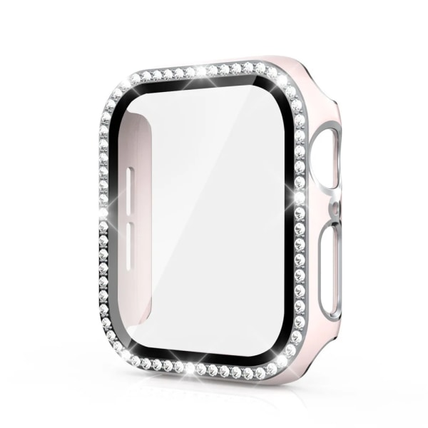 Bling Glass+ cover för Apple Watch Case 45mm 41mm 40mm 44mm 42mm 38mm Diamant stötfångare+skärmskydd iwatch series 7 9 8 5 6 SE A pink silver 38mm Series 321