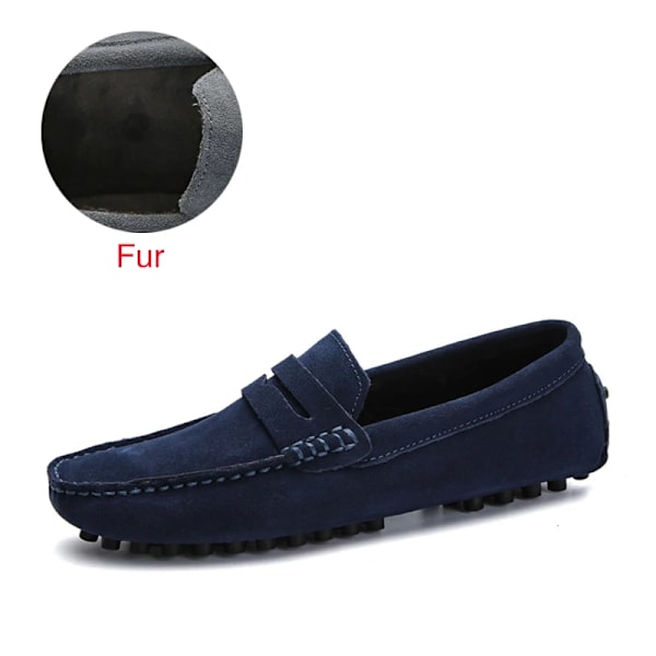 Dekabr Størrelse 49 Store Mænd Loafers Bløde Moccasins Høj Kvalitet Forår Efterår Ægte Læder Sko Mænd Varm Flad S Kørselssko 02 Fur Dark Blue 6.5