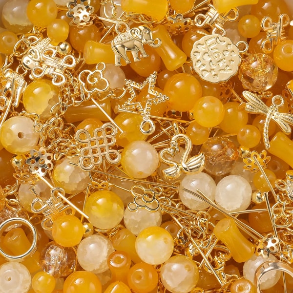 30-50G/lot Blandade glaspärlor Metallhängen Spacer Bead Smycketillbehör för gör-det-själv-armband Halsband Ankelband Smyckenstillverkning Orange-Gold
