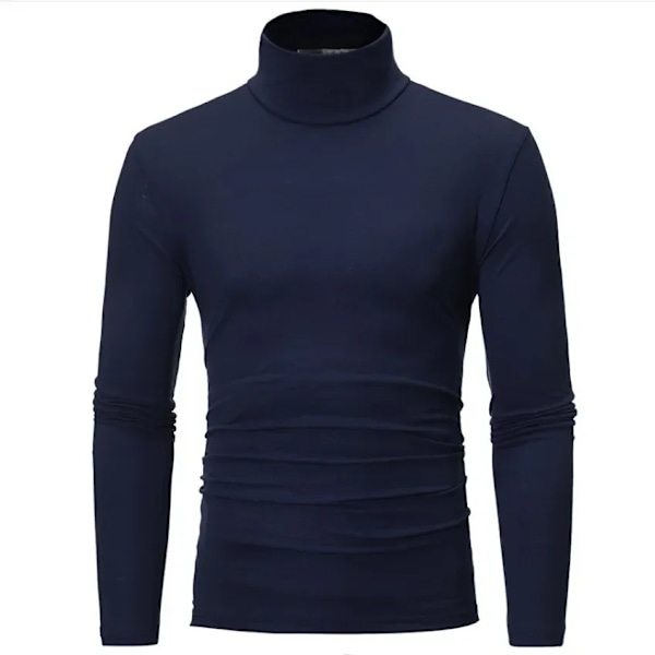 Langærmet T-shirt Termisk Underundertøj Topper Mænd Vintertøj Termisk Skjorte Efterår Mænds Vinterstrømper Høj Hals Tynd Slim Fit Style3 Navy 4XL